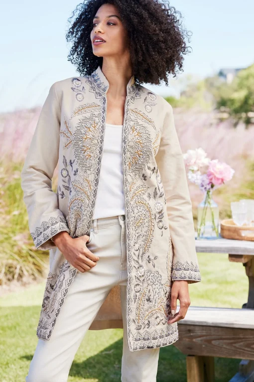 Soft Surroundings Feminine Flourish | Wear Now Styles-Kerala Embellished Natural Jacket