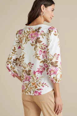 Soft Surroundings Feminine Flourish | three quarter length-Lesley Printed Top
