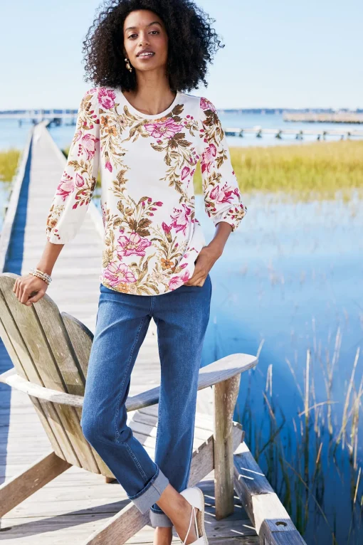 Soft Surroundings Feminine Flourish | three quarter length-Lesley Printed Top
