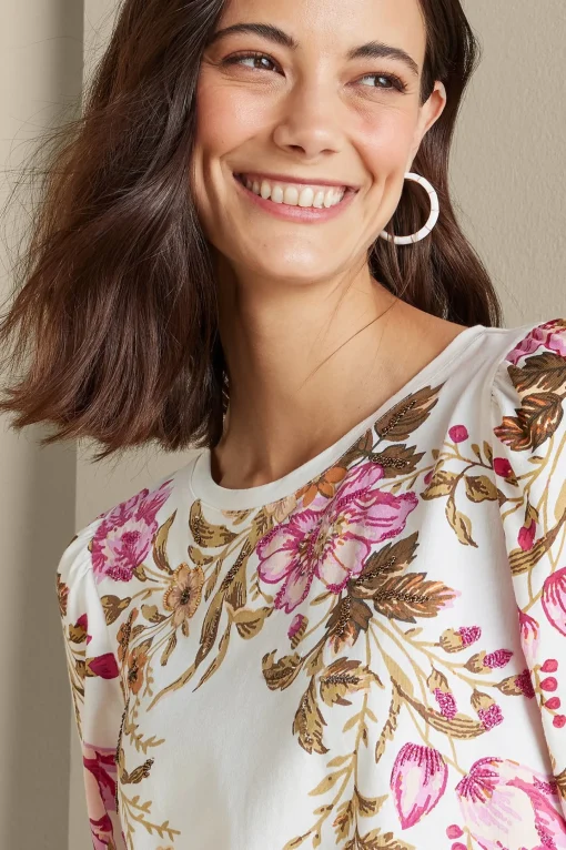 Soft Surroundings Feminine Flourish | three quarter length-Lesley Printed Top
