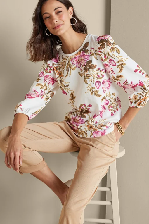 Soft Surroundings Feminine Flourish | three quarter length-Lesley Printed Top