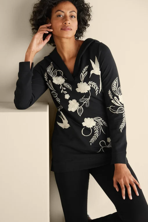 Soft Surroundings Wear Now Styles | long sleeve-Miraflores Embroidered French Terry Hoodie