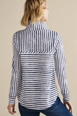 Soft Surroundings Into The Blues | Wear Now Styles-Neera French Terry Tunic