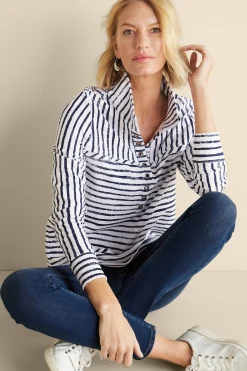 Soft Surroundings Into The Blues | Wear Now Styles-Neera French Terry Tunic
