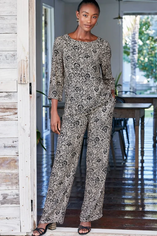 Soft Surroundings Feminine Flourish | Into The Blues-Oceo Gauze Wide-Leg Pants