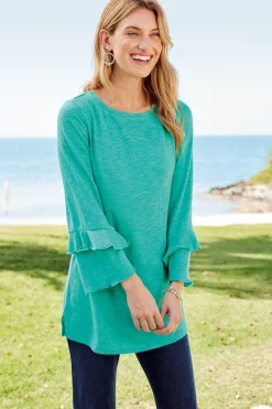 Soft Surroundings Feminine Flourish | Into The Blues-Petites Erin Linen Blend Tunic