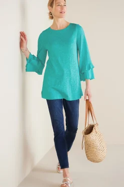 Soft Surroundings Feminine Flourish | Into The Blues-Petites Erin Linen Blend Tunic
