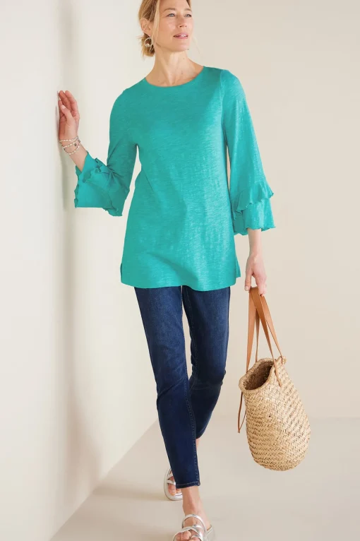 Soft Surroundings Feminine Flourish | Into The Blues-Petites Erin Linen Blend Tunic