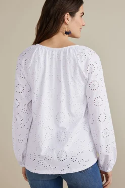 Soft Surroundings Feminine Flourish | Global Artistry-Petites Rhiannon Eyelet Peasant Top