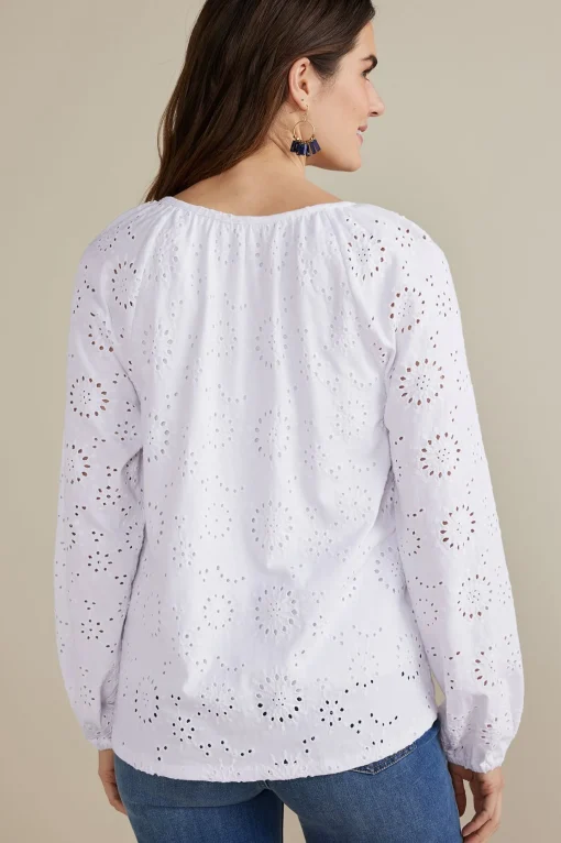 Soft Surroundings Feminine Flourish | Global Artistry-Petites Rhiannon Eyelet Peasant Top