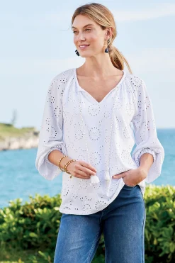 Soft Surroundings Feminine Flourish | Global Artistry-Petites Rhiannon Eyelet Peasant Top