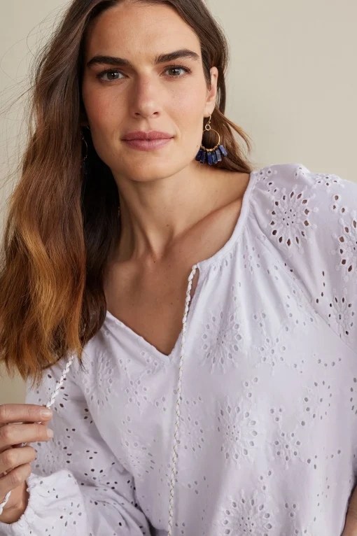 Soft Surroundings Feminine Flourish | Global Artistry-Petites Rhiannon Eyelet Peasant Top