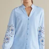 Soft Surroundings Into The Blues-Petites Titania Embroidered Top