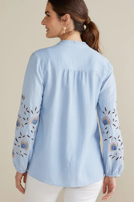 Soft Surroundings Into The Blues-Petites Titania Embroidered Top
