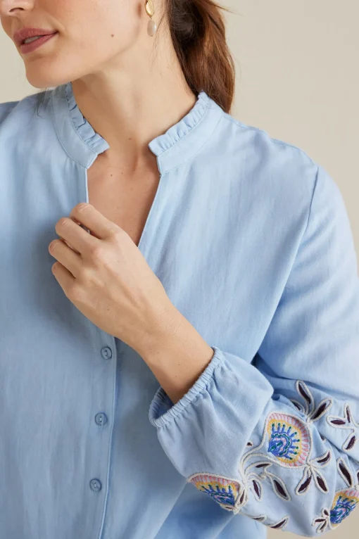 Soft Surroundings Into The Blues-Petites Titania Embroidered Top