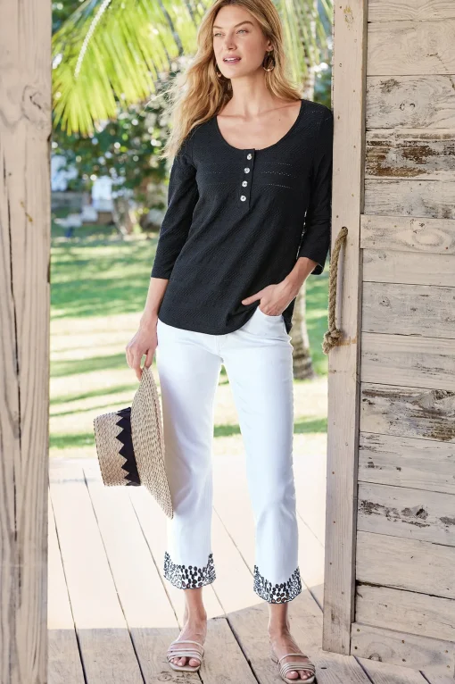 Soft Surroundings cropped | ankle-Solene Eyelet Denim Crop Jeans